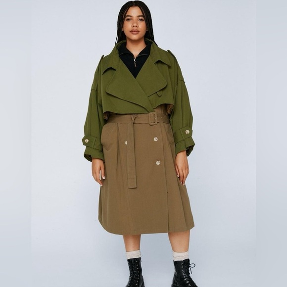 Nasty Gal Back to Mac Two Tone Oversized Trench Coat Khaki Button Size 14 New - Picture 1 of 7